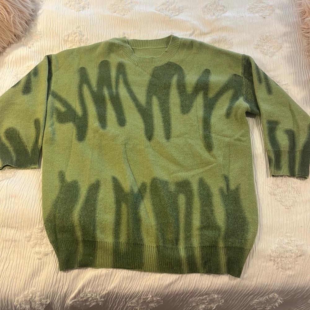 NEVER WORN green oversized drip sweater one size fits all!!